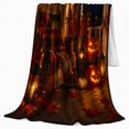 thumbnail image 2 of Rustic Halloween Porch Scene Glowing Pumpkins Autumn Leaves, Festive Halloween Scene, Warm Flannel Blanket for Cabin and Lodge, Art Lovers Halloween Gift, Festive Home Decor, 2 of 9