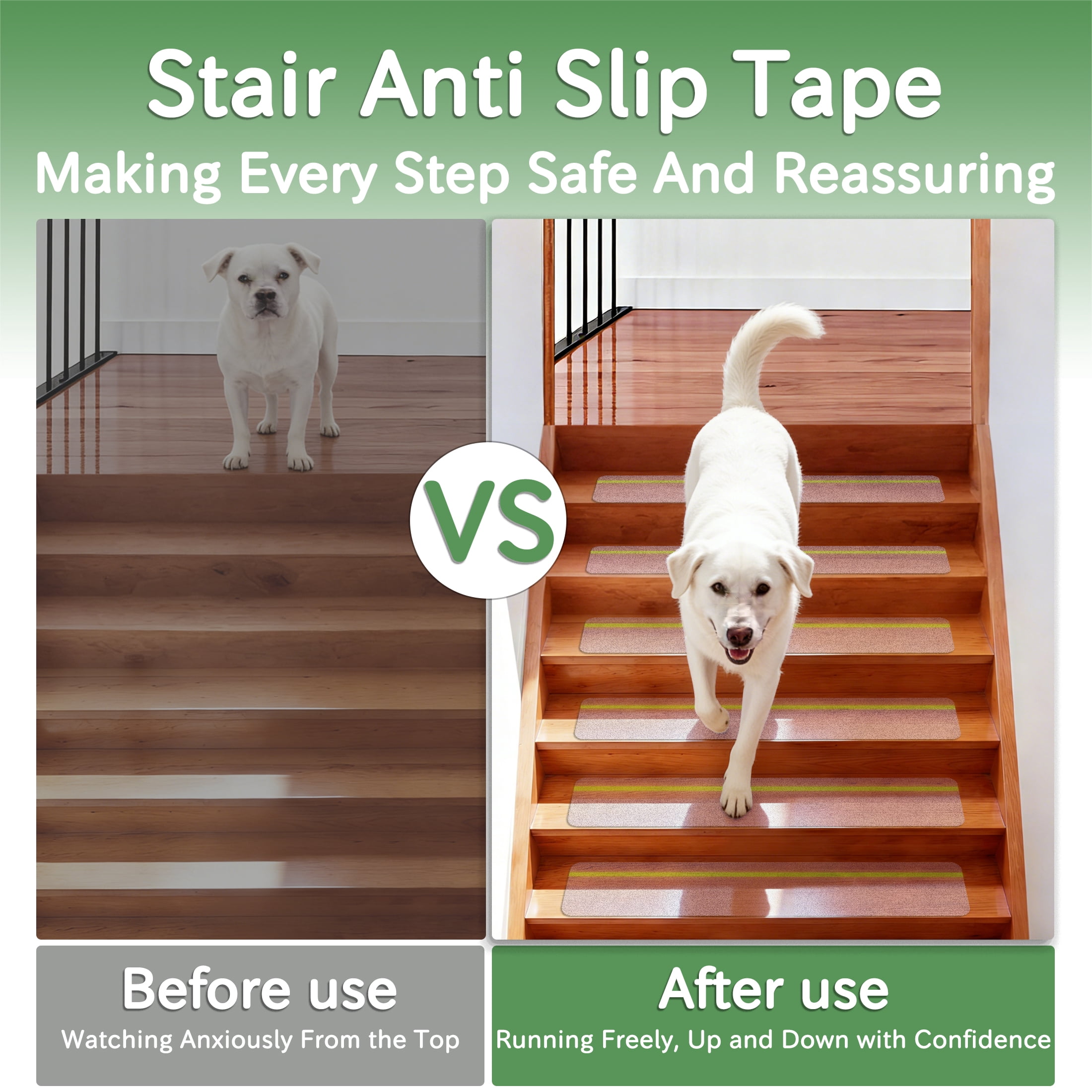 YDmeet 6"x30" Heavy Duty Waterproof Stair Treads, 12-pack Transparent Non-Slip Safety Glow Grip Tape, Peel and Stick for Indoor Steps