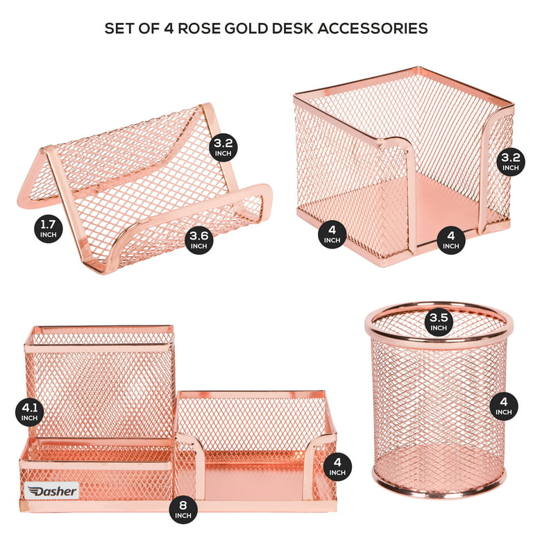 Desk Organizer Office Accessories Set - Set of 4 Rose Gold Desk
