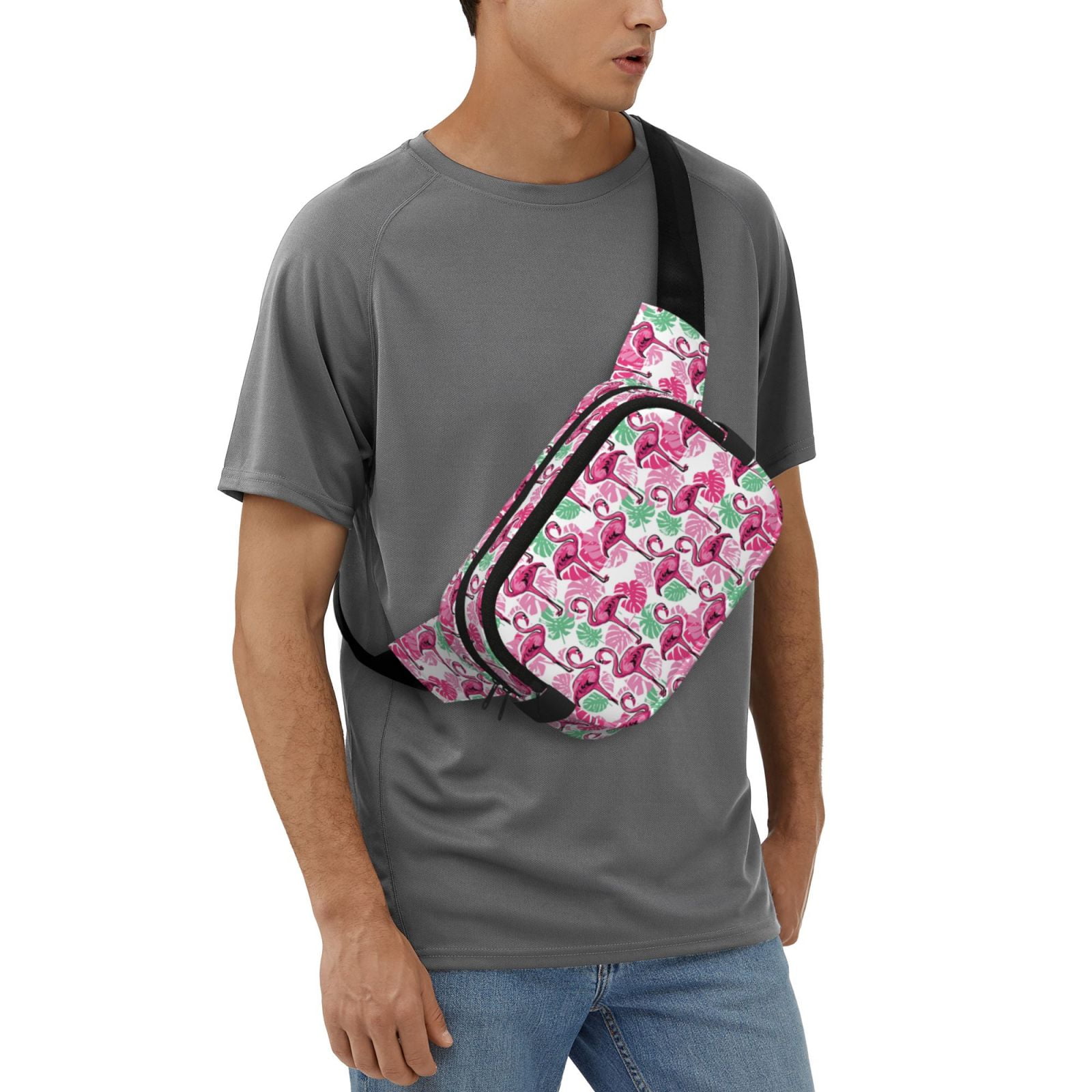 Picia Flamingo Print Square Double-Layer Waist Bag Mini Adjustable Waist Belt Bag Exercise Running Travel Hiking