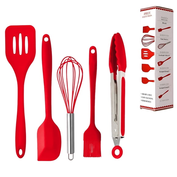 Espatulas de Cocina Kit Ecomlab Utensilios de Silicona Rojo