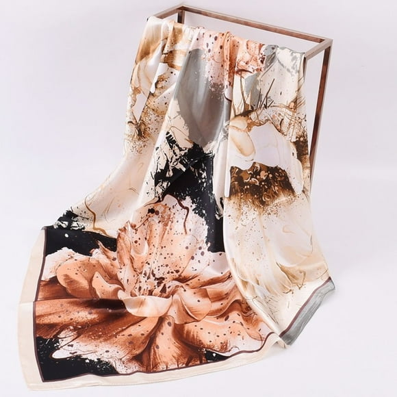 Women Headband Scarves Silk Feeling Bandana Boho Printed Square Scarf Bandanas Scarf shawl wraps for women Beige