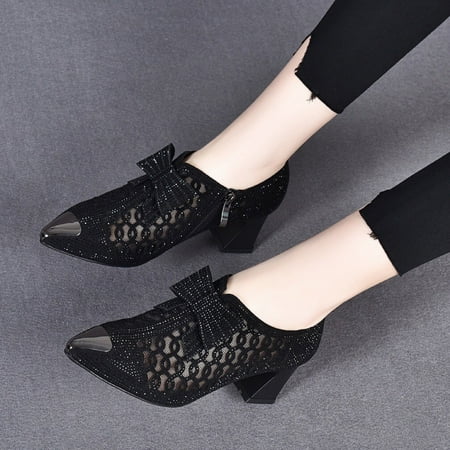 

Women s Comfortable And Breathable Rhinestone Side Zipper Bow Mesh Hollow Sandals