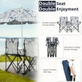 thumbnail image 3 of Portable Outdoor 2-Seat Camping Folding Chair with Adjustable Sun Umbrella - Heavy Duty Foldable Beach Chairs with Storage Pocket and Cup Holders for Patio/Pool/Park, Coconut Tree, 3 of 9