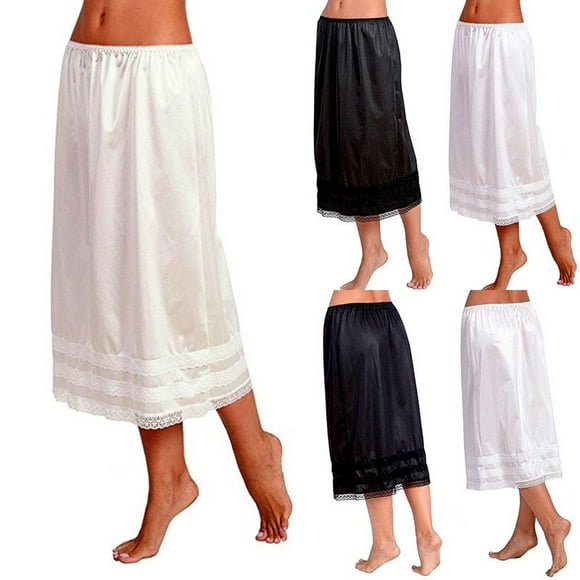 Women Dress Undergarment Prom Slip Petticoat Half Satin Waist Long Underskirt