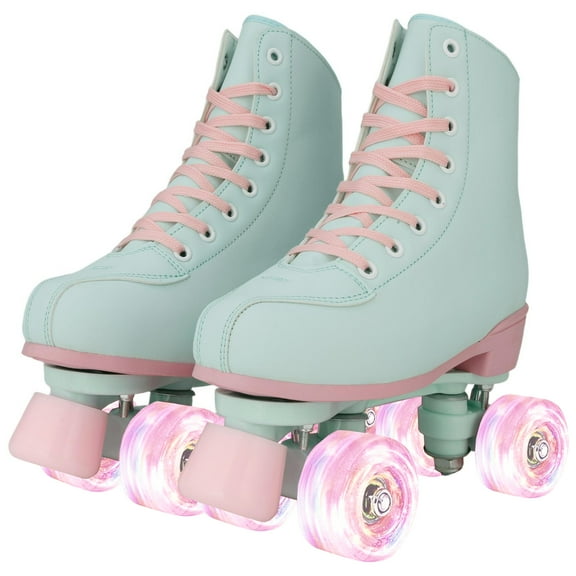 Kids Light Up  Adjustable Quad  Roller Skates High-Top, Ankle Support for Beginners ,Women&Girl （Women6.5/Men5.5)