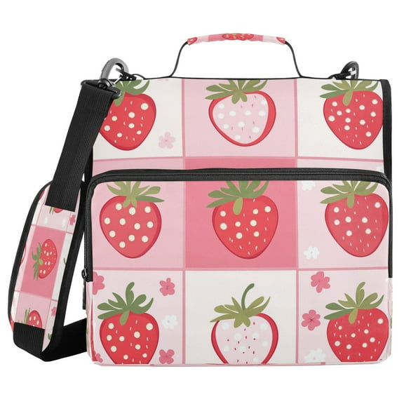 YAZAOO Zipper Binder trapper keeper Documents Organized Design Sweet Strawberry Patch Printed