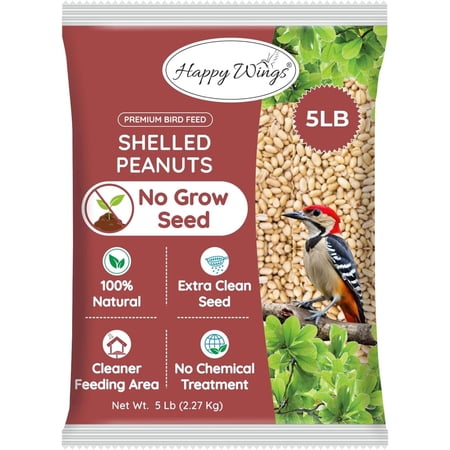 Happy Wings Shelled Peanuts Seeds Wild Bird Food - 5 Pounds I No Grow Seed I Bird Seed for Wild Birds