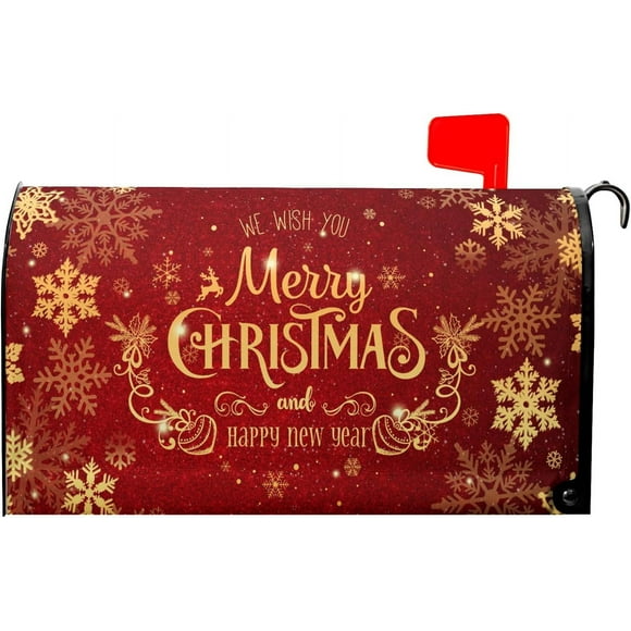 Joyeux Noël Couverture de Boîte aux Lettres Rouge Magnétique Taille Standard 25.5 Pouces X 21 Pouces Joyeux Noël Flocons de Neige d'Hiver Couvertures de Boîte aux Lettres Décoratives pour Extérieur