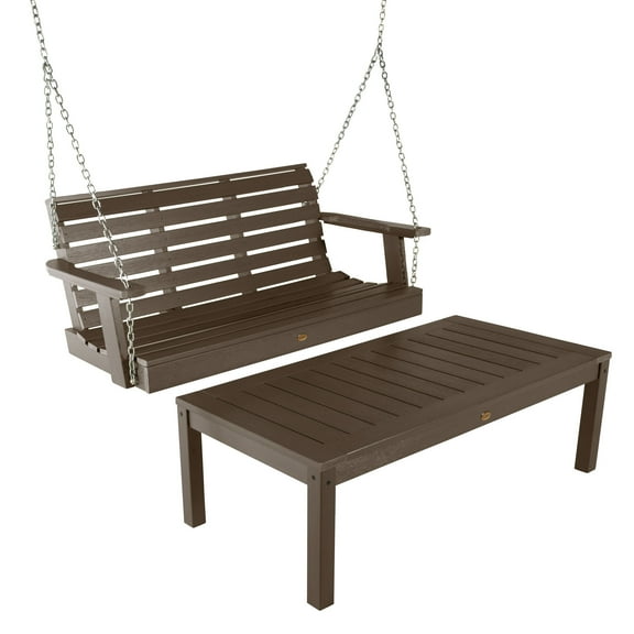 Highwood 4ft Weatherly Porch Swing with 1 Coffee Table - Outdoor, Eco-friendly, Synthetic Wood