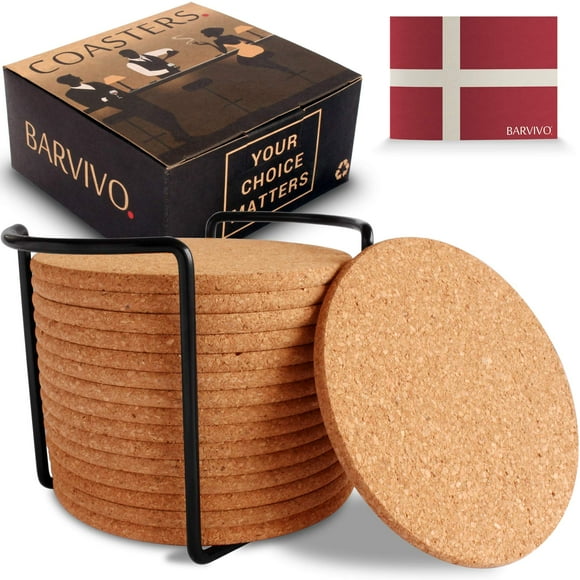 Barvivo Classique 16 Pcs sous-Verres en Liège avec Support - Boissons, Café et Dessus de Table