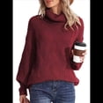 thumbnail image 2 of Suéter de Cuello Alto, Larga, Estilo Globo, Liso, para Mujer, para Invierno y Otoño. Vino Tinto XL, 2 of 5