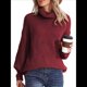thumbnail image 2 of Suéter de Cuello Alto, Larga, Estilo Globo, Liso, para Mujer, para Invierno y Otoño. Vino Tinto XL, 2 of 5