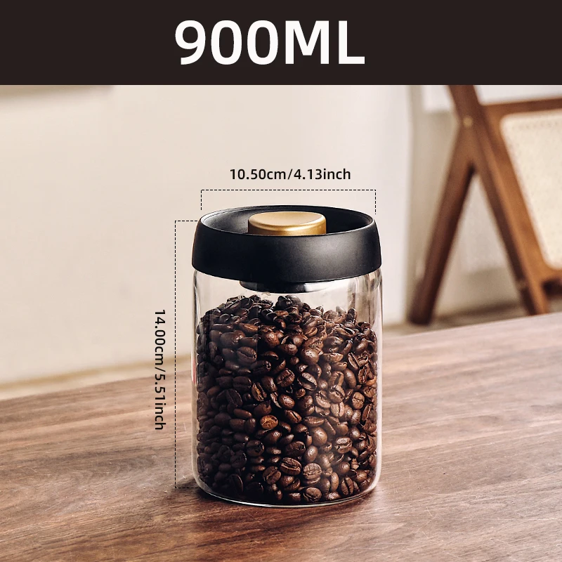 Vacuum Glass Jar with Airtight Lid ,1PC Food Saver Sealer Attachment Storage Container for Coffee Beans Oats Spice and Sugar (13oz/900ml)