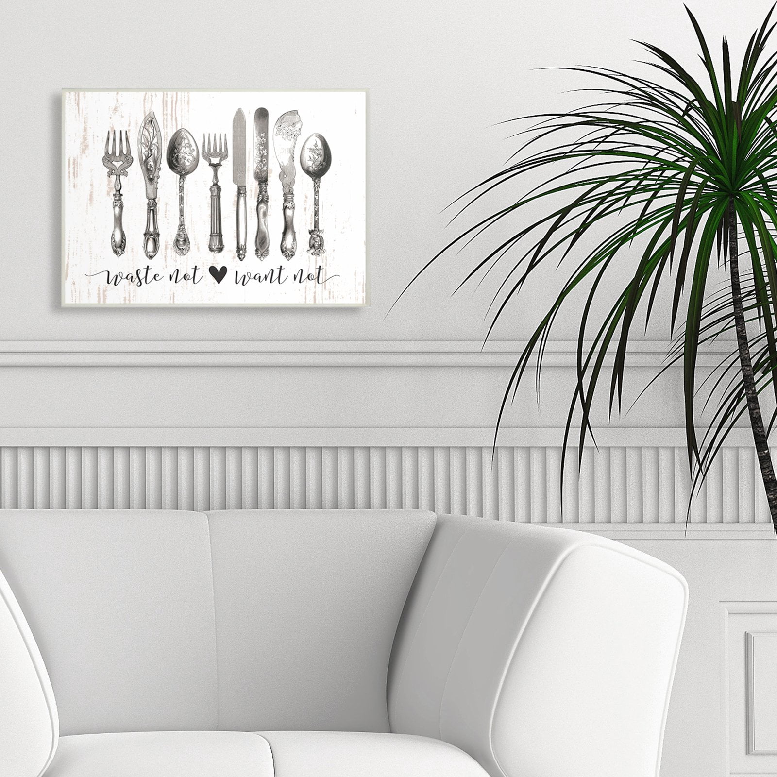 The Stupell Home Decor Collection Waste Not Want Not Silverware Drawing Wall Art
