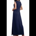 thumbnail image 3 of Vestido Maxi de Verano 2025 para Mujer, Informal, Holgado, con Abertura, Sin Arrugas, , con Cuello Redondo y Bolsillos, Azul Marino L, 3 of 9