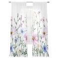 thumbnail image 2 of Pink Blue Spring Floral Semi Sheer Curtains 84 Inch Length 2 Panels Set, Watercolor Elegant Botanical Sheer Kitchen Curtain Privacy Voile Window Curtain for Living Room Bedroom Rod Pocket Drapes, 2 of 7