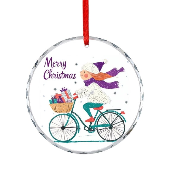 Christmas Girl Riding Bicycle with Gifts Ornament for Xmas Tree Christmas Decorations Crystal Ornament 2025