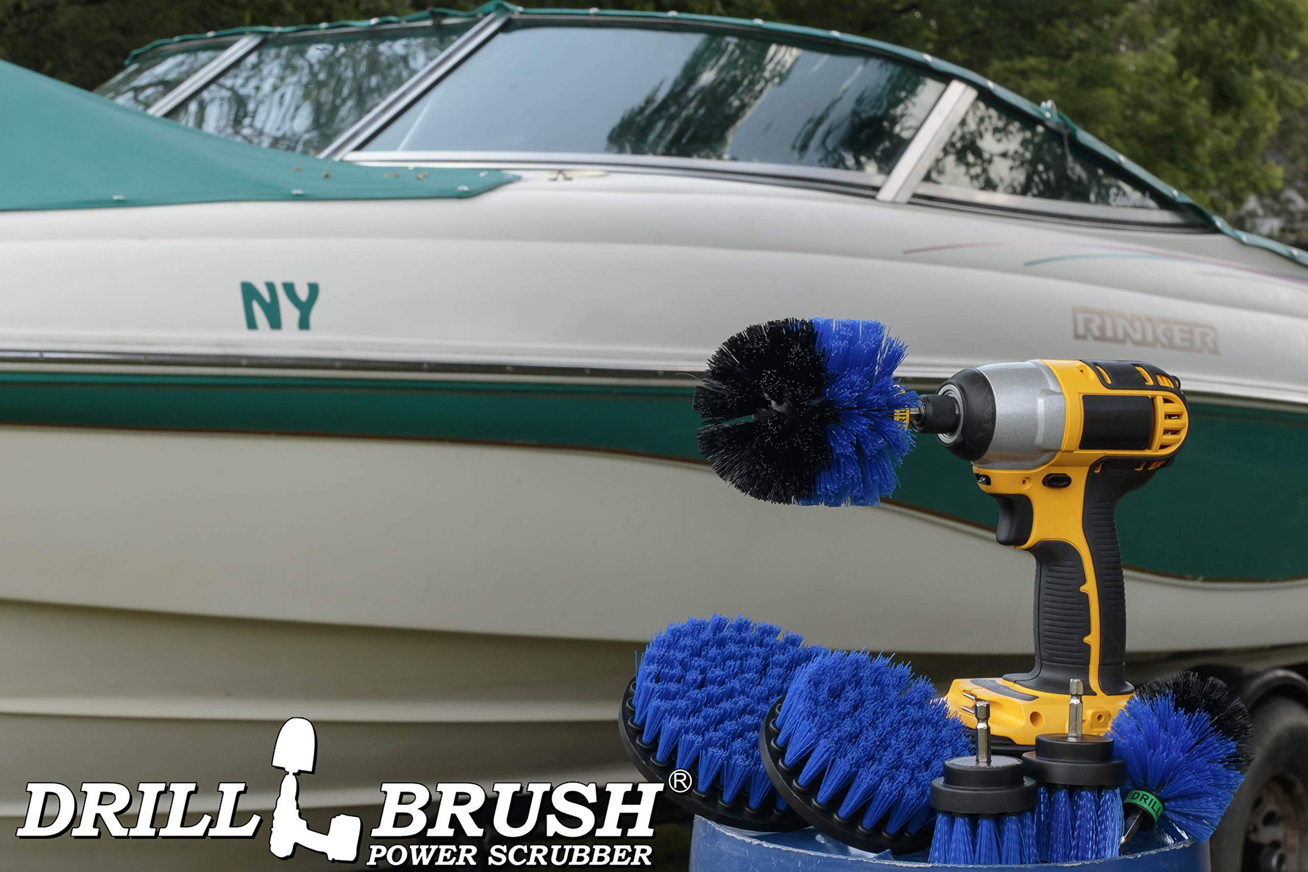 Power Pool Brush for Drill - 6 Piece Pool Tile Cleaning Kit - Boat Cleaning Supplies - Slide Cleaner - Deck Brush - Pond Supplies – Marine Brushes for Boat Hull - Power Drill Parts & Accessories