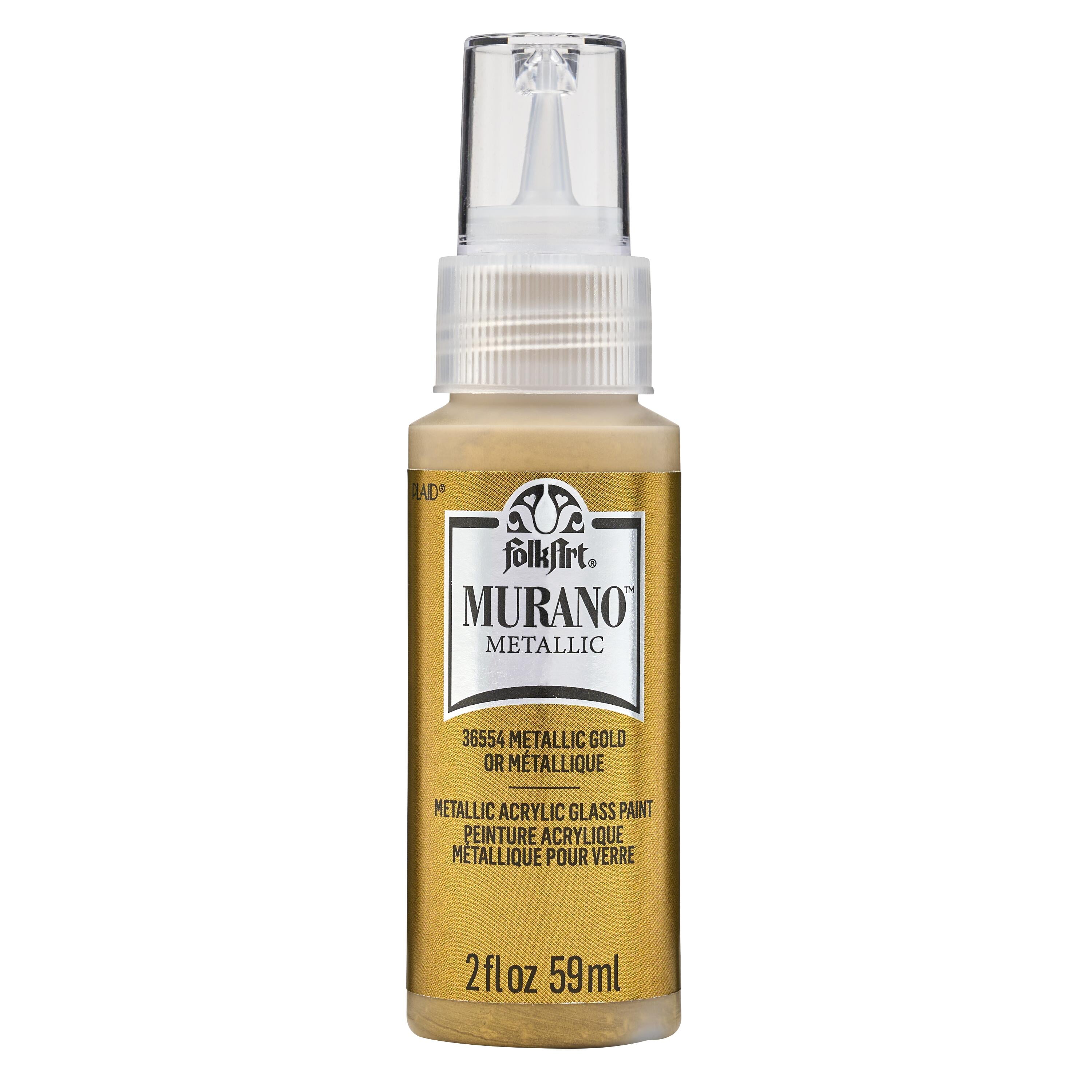 (2 pack) FolkArt Murano Metallic Acrylic Glass Paint, 2 fl oz, Metallic Gold