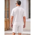 thumbnail image 3 of RICHCOIN Men's 2 Piece Outfits Textured Knit Short Sleeve Button Down Shirts and Shorts Old Money Casual Sets, 3 of 7