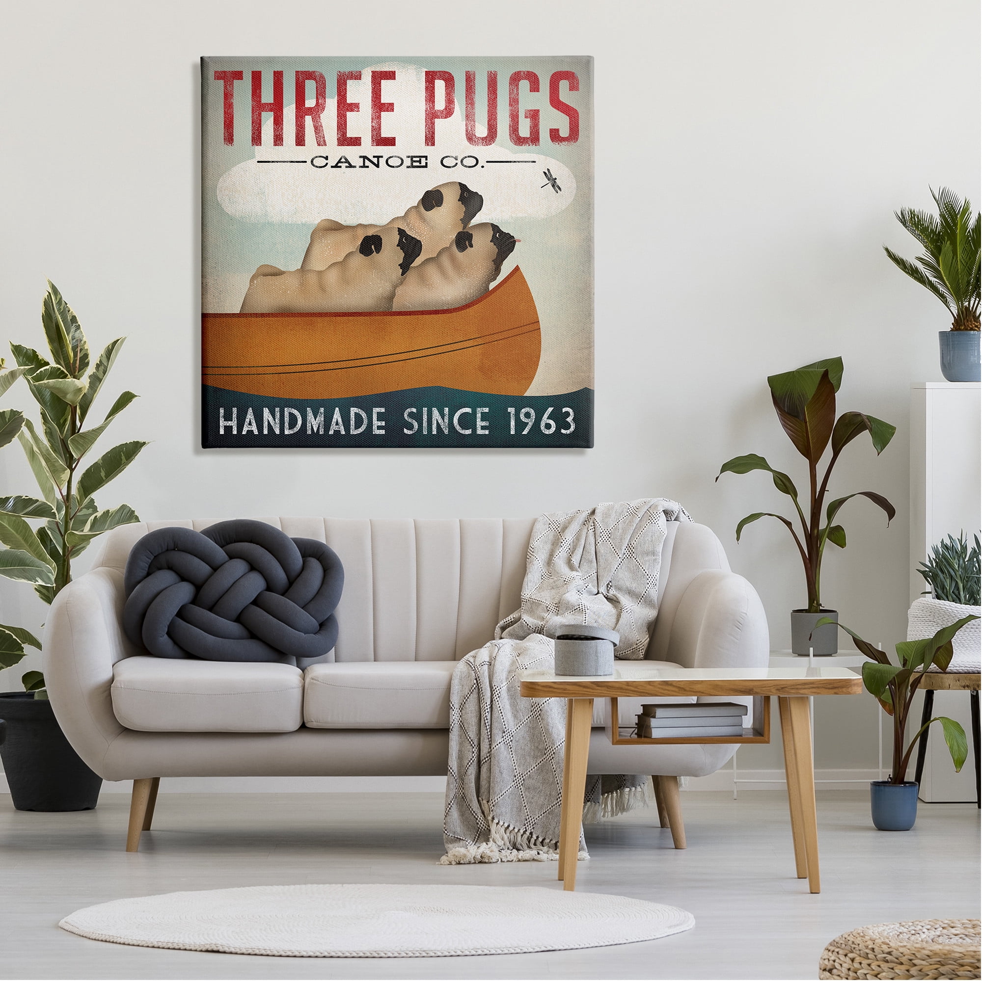 Stupell Industries Three Pugs Canoe Vintage Company Sign Graphic Art Gallery Wrapped Canvas Print Wall Art, Design by Ryan Fowler