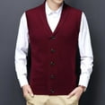 thumbnail image 3 of Dpytoraw Male Autumn And Winter Single Buckle Sweater Vest Vest V Neck Pure Color Wool Collarless Shirt Combined Body Type Non Hooded Vest Sweater Vest, 3 of 4