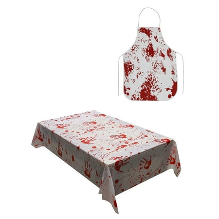 

2pcs Bloody Handprint Tablecloth and Apron Horror Bloody Handprint Scary Halloween Party Favors Supplies Decoration