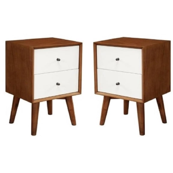 Home Square 2 Piece Wood Nightstand Set with 2 Drawer in Acorn-White