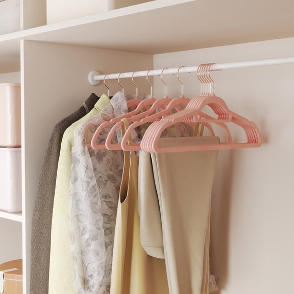 LEDREM 30-Pack Velvet Hangers with 360° Swivel Hooks, Non-Slip & Slim Hangers for Coats, Shirts, Dresses, Rose Gold, Coral Pink