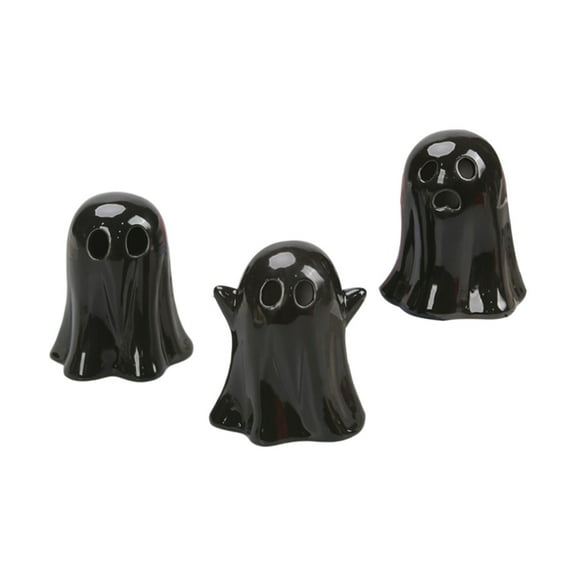 RoamHome Halloween Ceramic Ghost Light Decor - Cute Spooky LED Tabletop Decorations for Home, Shelf, Mantel - Battery Operated,3.5x4 in - Set of 3