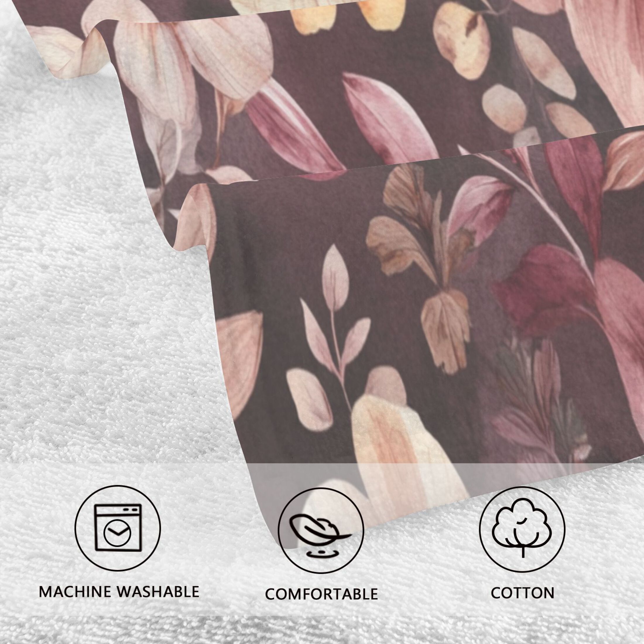 Cotton Towel Two-Piece 16x28 Inch One Sizex2 Face Towel Set Towel Set Cotton Hand Bath Towel Bathroom Beach Vibrant Maroon Flowers