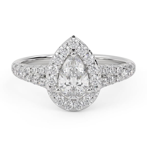 AFFY Shank Halo Solitaire Engagement Rings for Women, 1.20 Carat (ctw) Pear And Round Lab Grown Diamond Ring In 14K White Gold Over 925 Sterling Silver F-G-H, SI Quality Size-4