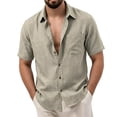 thumbnail image 2 of Bxsruta Men's V-Neck Casual Short Sleeve Button Down Shirt Lightweight Polyester Daily Wear with Chest Pocket, 2 of 8