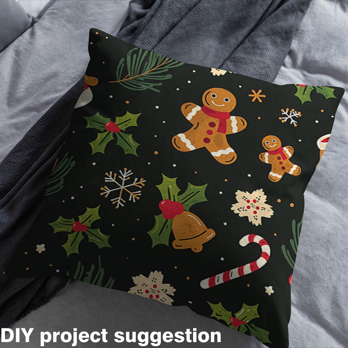Homewish Retro Christmas Flower Fabric by the Yard 3 Yard,Cartoon Gingerbread Man Sewing Fabric,Green Brown Black Room Decor Fabric by the Yard For Girls Boys,Ultra Soft Home Decor