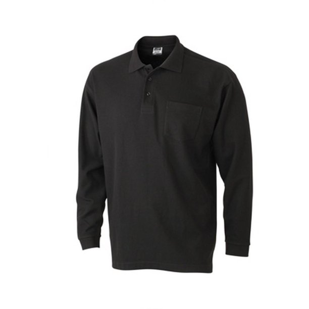 James and Nicholson - Polo piqué de manga larga unisex (Negro)