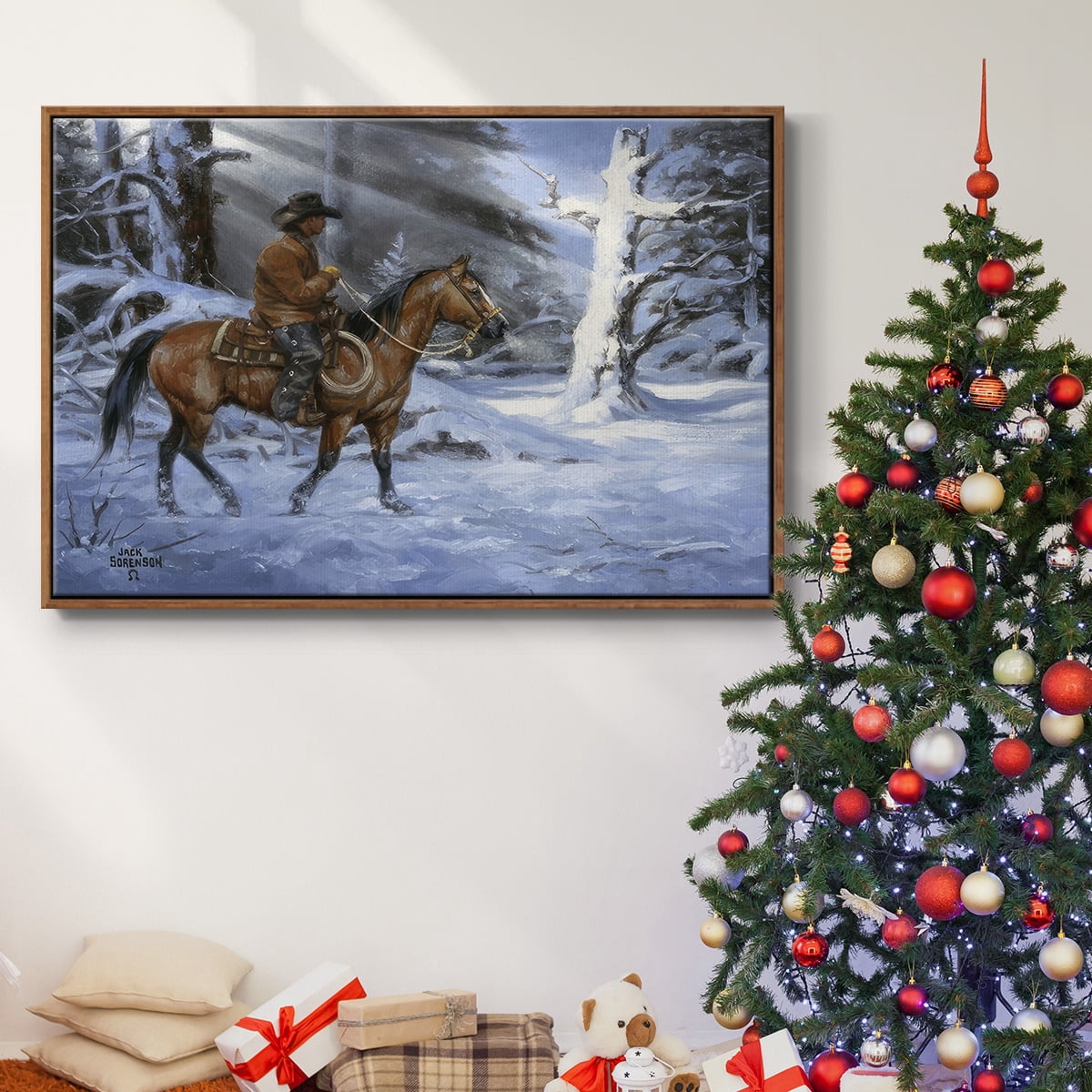 Silent Night, Holy Night - Framed Gallery Wrapped Holiday Canvas - 17 x 25 - Rosewood Frame