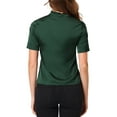 thumbnail image 3 of BLUSA DE SATÉN ELEGANTE CON NUDO EN EL CUELLO PARA MUJERES CHIC, CAMISA DE OFICINA DE MANGA CORTA Y BOTONES, TAMAÑO S, VERDE OSCURO, 3 of 6