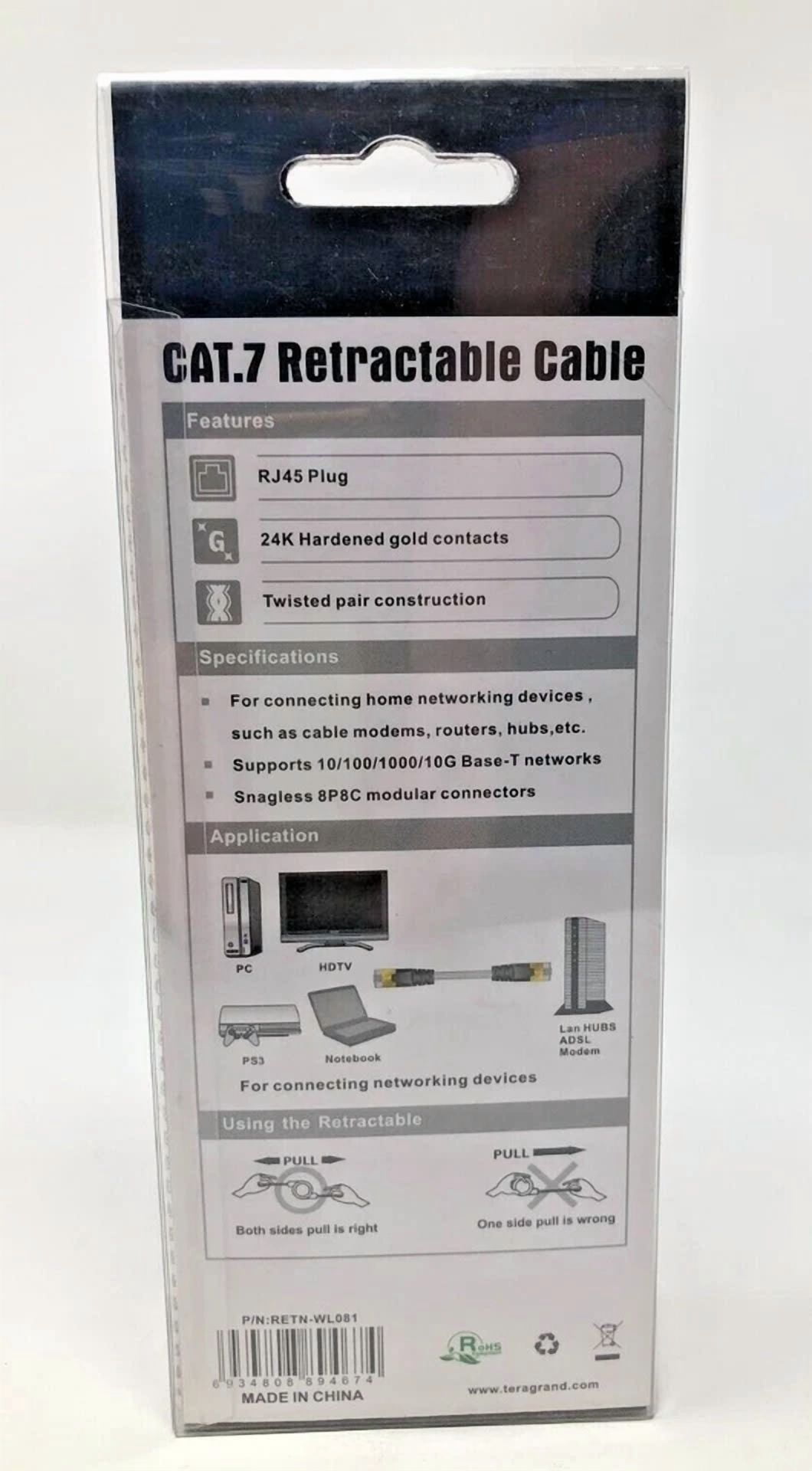 BUTTERFLY- Retractable Cat 7 Flat Ethernet Network Cable 4.9 Ft (1.5 M)