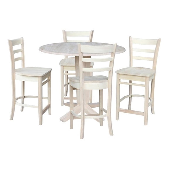 42" Round Solid Wood Drop Leaf Counter Height Dining Table with 4 Stools