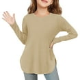 thumbnail image 2 of XXWXYD Clearence Asymmetric Hem Long Sleeve Top - Side Slit Tunic Tee with Soft Cotton Blend for Girls Ages 3-12Y (7-8 Years,Khaki), 2 of 7