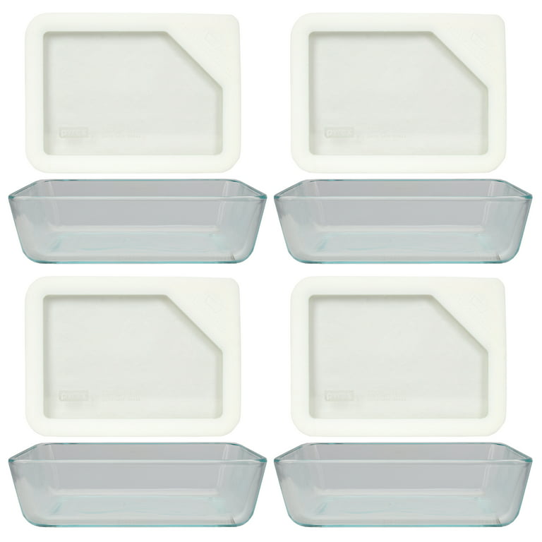 Pyrex (4) 7210 3-Cup Clear Glass Food Storage Dishes and (4) 7210
