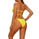 thumbnail image 3 of INSPIRAR CHIC Conjuntos de Bikini de Ropa de Mujer con Volantes y Pliegues, 2 Piezas, Bikini de Corte Alto con Lazos Lateral, Trajes de Baño Grande Amarillo, 3 of 5