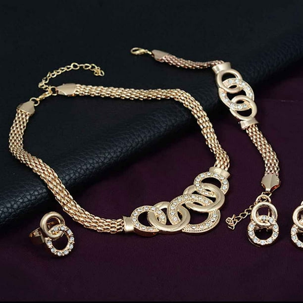 Ensemble De Bijoux En Plaqué Or 18 Carats Pour Femmes, Parure De