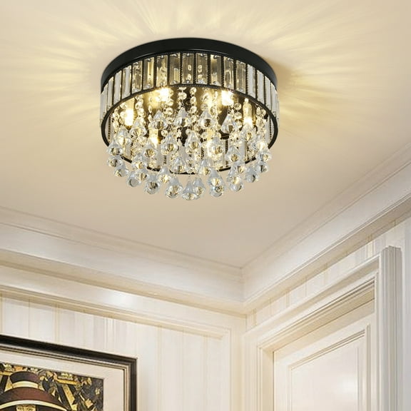 6- Light Flush Mount Crystal Chandelier Modern Flush Mounted Crystal Ceiling Light Rust-proof Round Ceiling Light