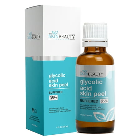 GLYCOLIC ACID Skin Chemical Peel 35% BUFFERED | Natural Alpha Hydroxy Acid (AHA) | For Acne, Oily Skin, Wrinkles, Blackheads, Large Pores, Dull Skin &