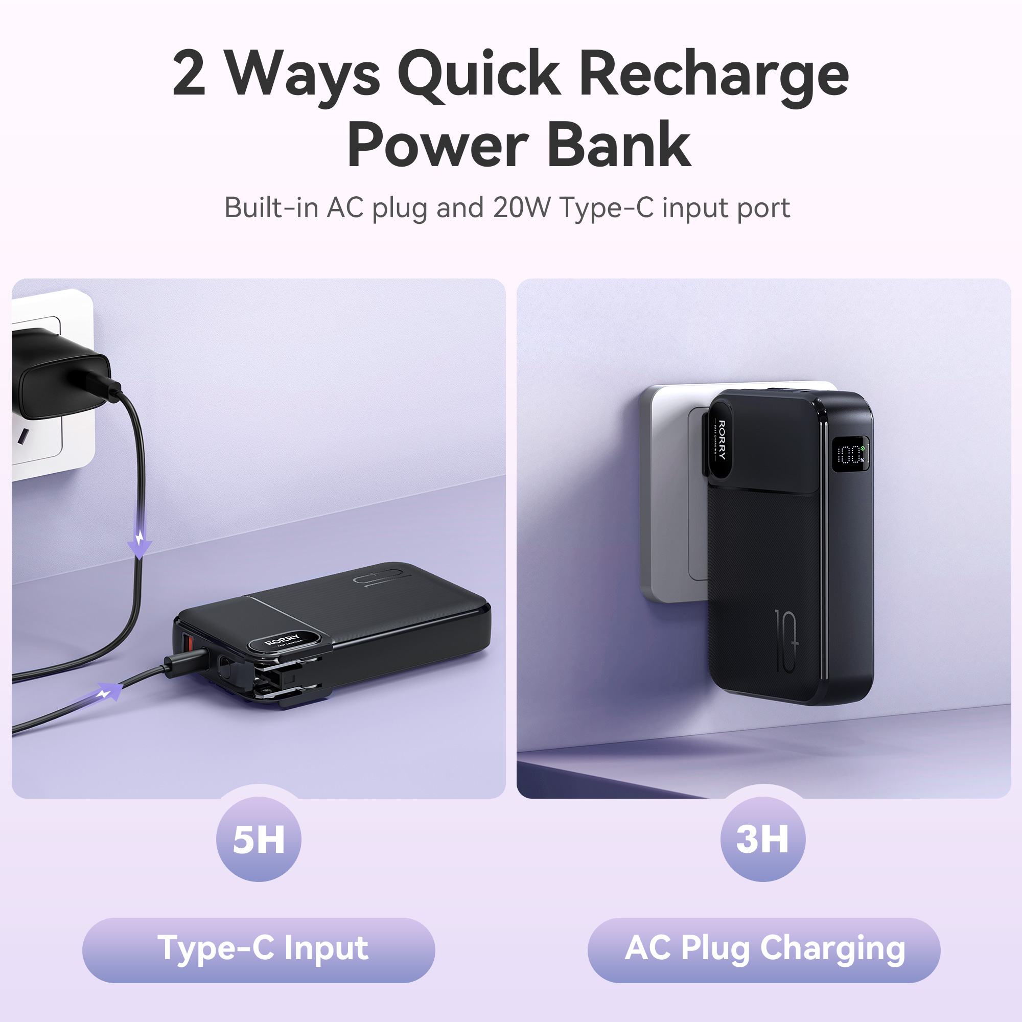 RORRY 10000mAh Power Bank with Wall Plug, 22.5W Fast Charge photo 8