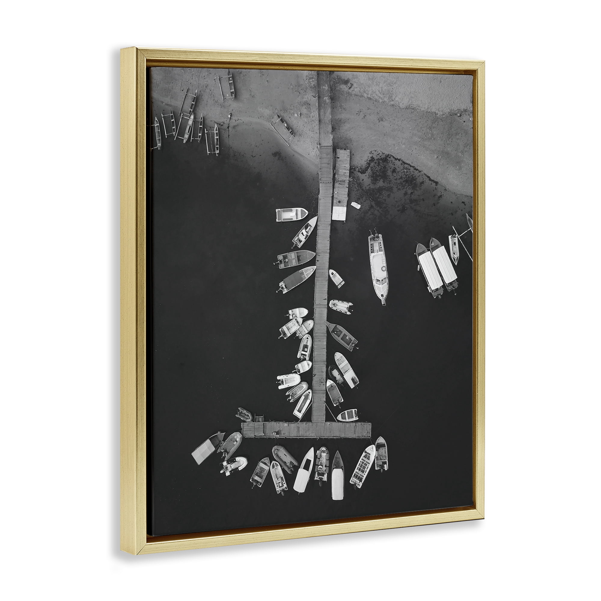 Stupell Industries Aerial View of Docked Boats Transportation Photography Gold Floater Framed Canvas Art Print Wall Art, 17 x 21