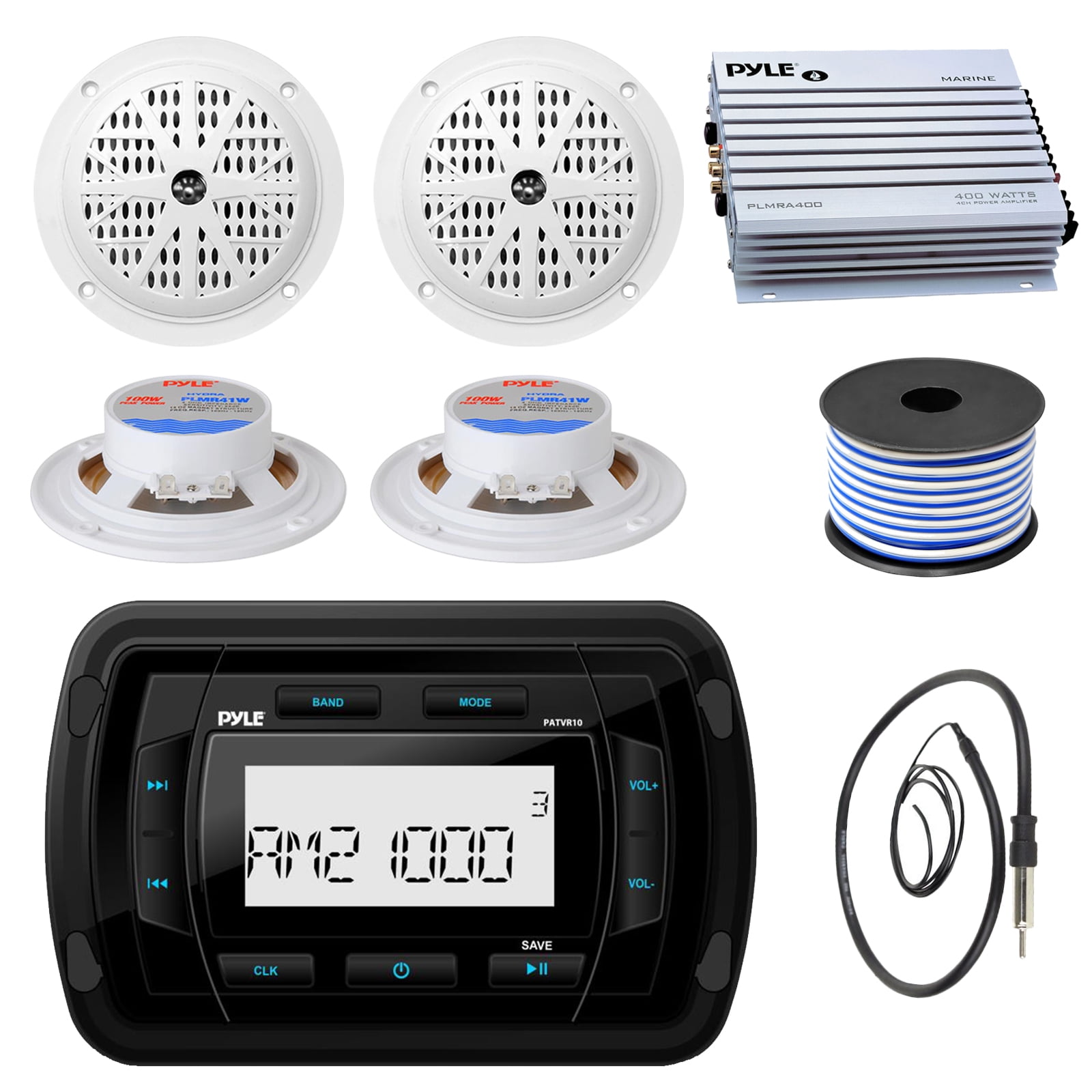 Pyle PATVR10 MP3 Bluetooth Marine Boat Yacht Stereo Receiver Bundle