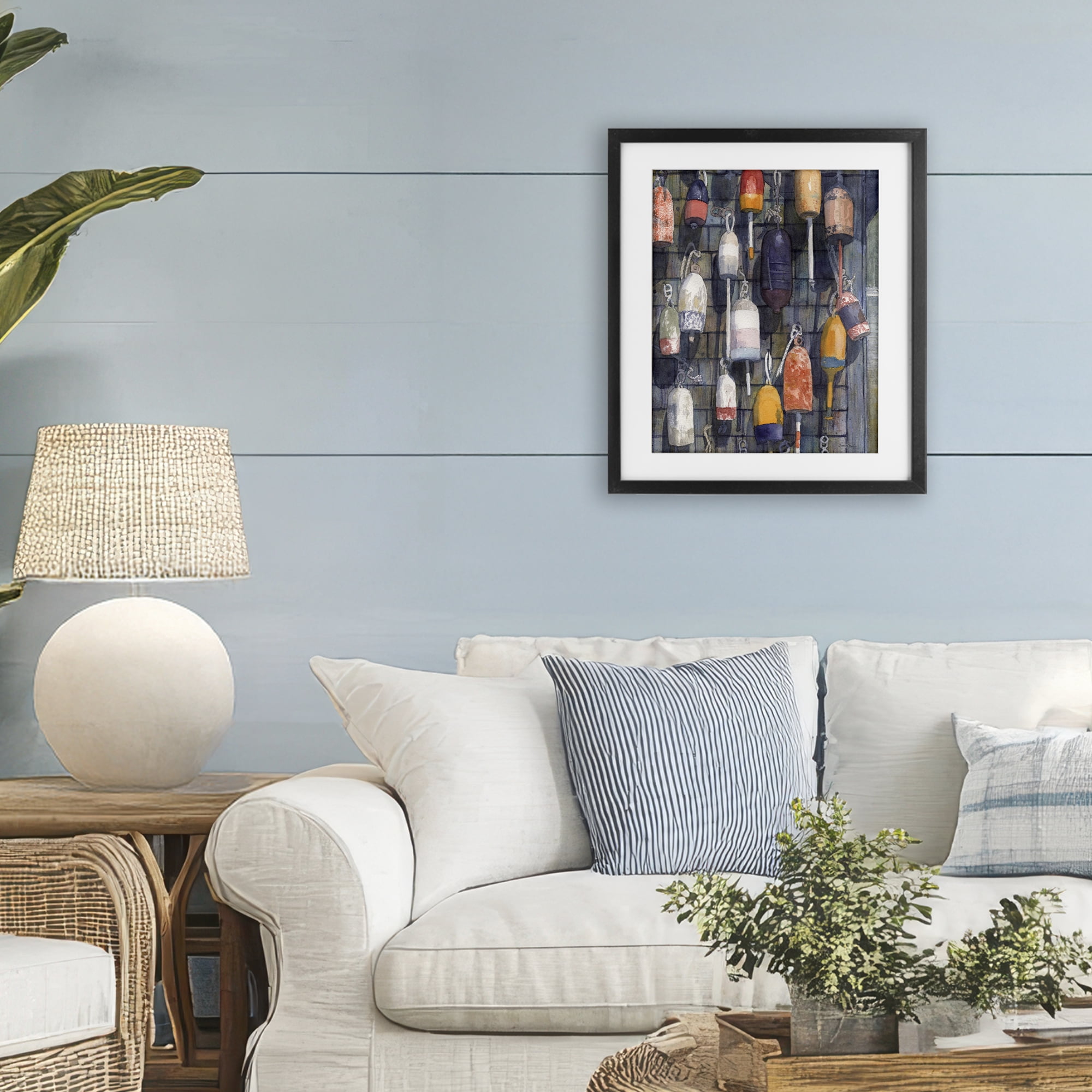Stupell Industries Watercolor Hanging Buoys Black Framed Print Under Glass, design by Patti Bishop